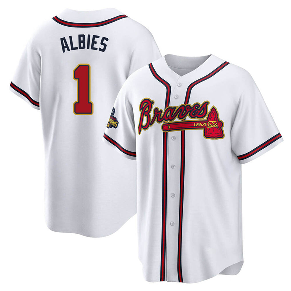 Atlanta Braves #1 Ozzie Albies Player White Gold HOLBERT Home Game Stitched Jerseys