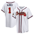 Atlanta Braves #1 Ozzie Albies Player White Gold HOLBERT Home Game Stitched Jerseys