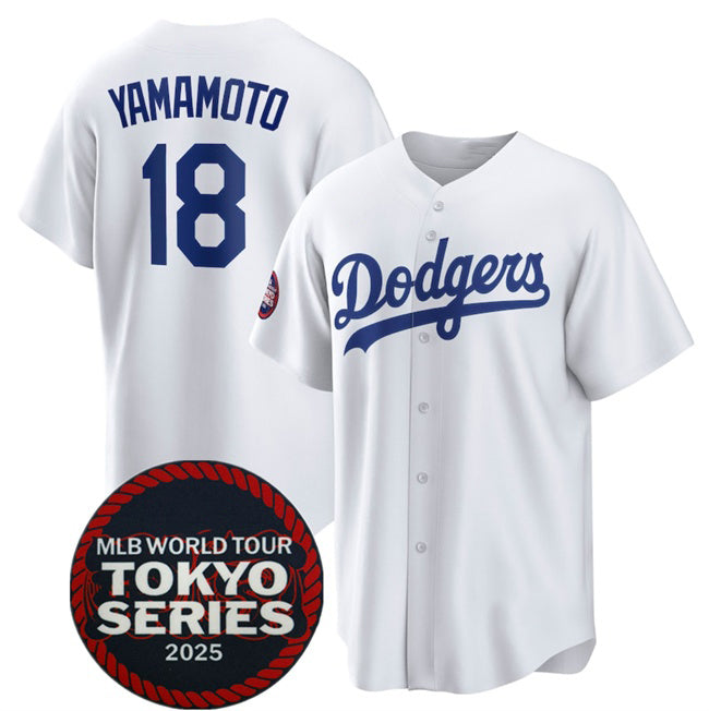 Los Angeles Dodgers #18 Yoshinobu Yamamoto White HOLBERT 2025 World Tour Tokyo Series Home Stitched Jersey