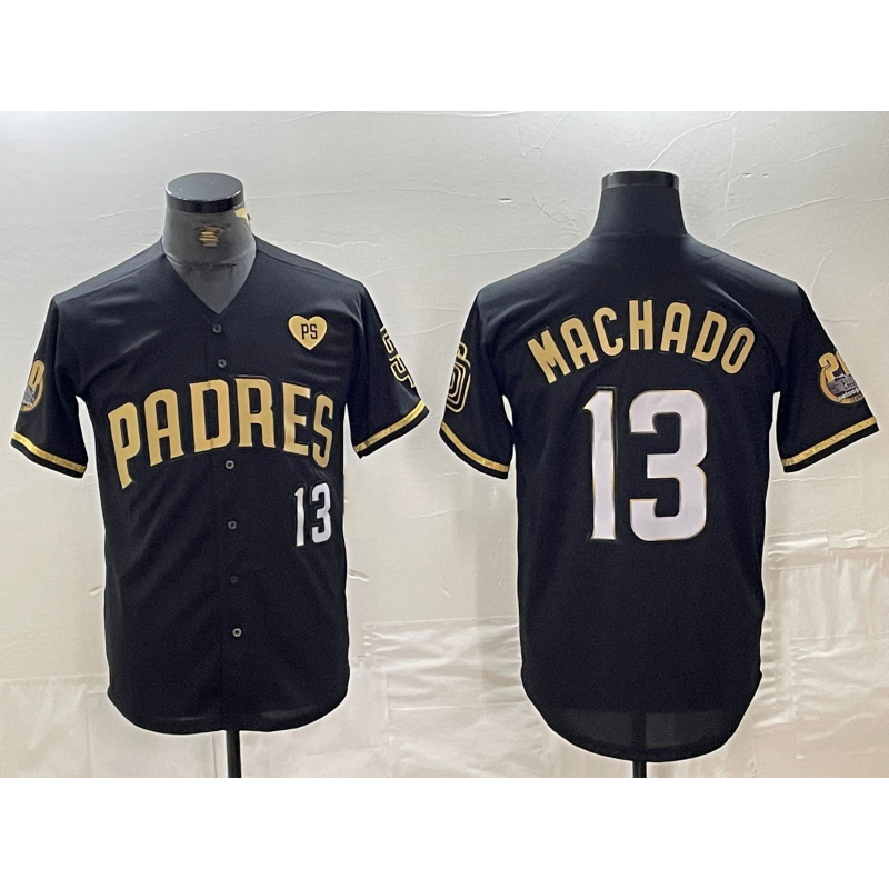 San Diego Padres #13 Manny Machado Black Gold HOLBERT With Patch Cool Base Stitched Jersey
