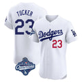Los Angeles Dodgers #23 Kyle Tucker Player White HOLBERT World Series Meet  Limited Elite Home Stitched Jerseys