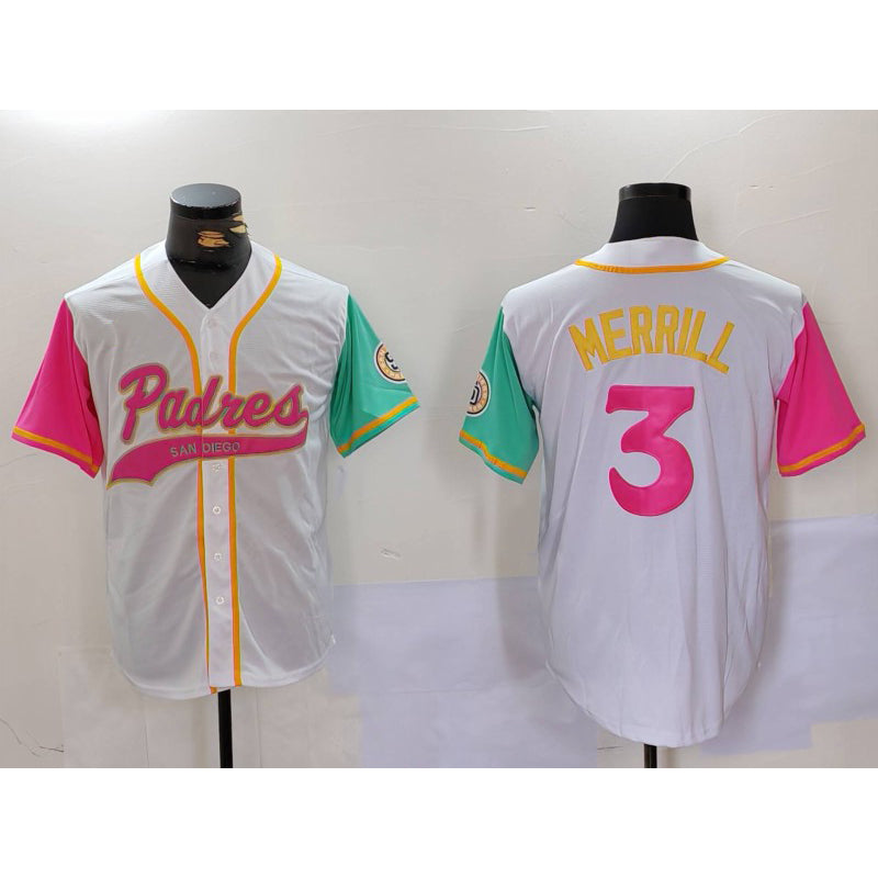 San Diego Padres #3 Jackson Merrill White HOLBERT NEW 2023 City Connect Cool Base Stitched Jersey