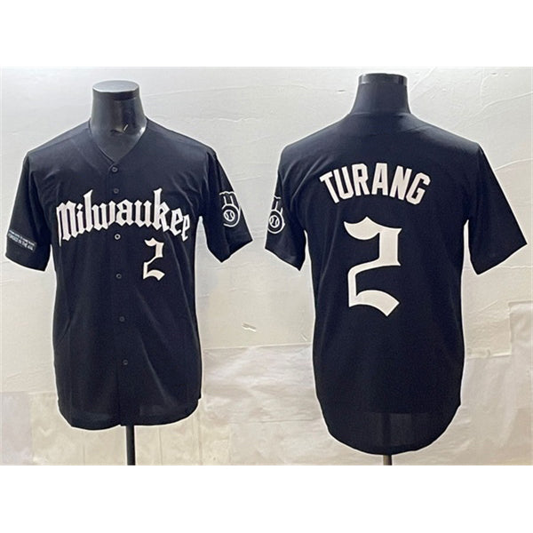 Milwaukee Brewers #2 Brice Turang Black HOLBERT 'Gothic 414 Shadows Edition' Vapor Premier Limited Stitched Jersey
