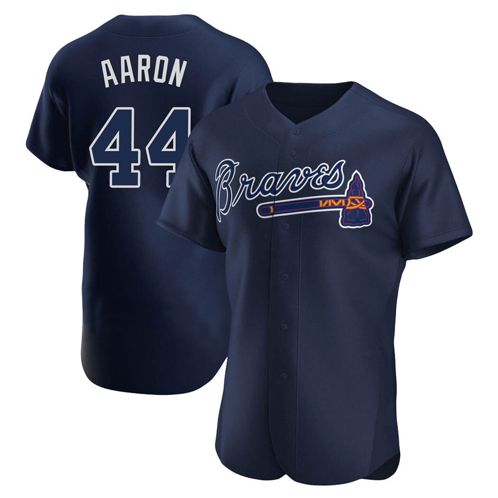 Atlanta Braves #44 Hank Aaron Player Navy HOLBERT Alternate Limited Elite Home Game Stitched Jerseys