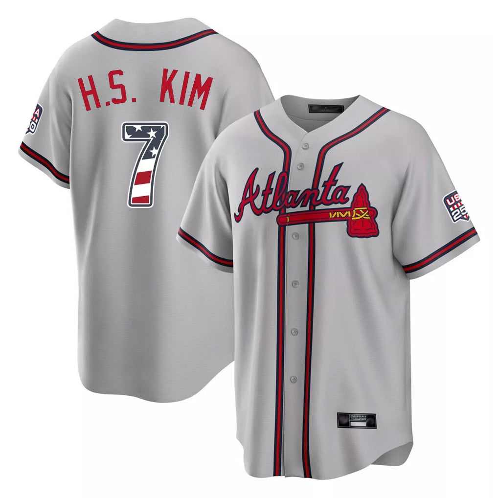 Atlanta Braves #7 Ha-Seong Kim Player Gray HOLBERT USA 250 Fourth Of July Limited Home Game Stitched Jerseys