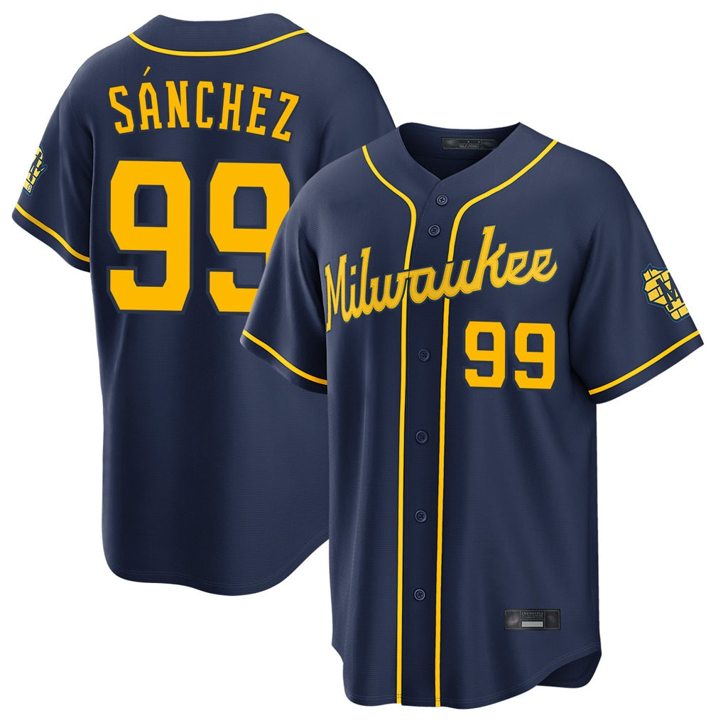 Milwaukee Brewers #99 Gary Sanchez Player Navy HOLBERT Home Stadium Game Stitched Jerseys