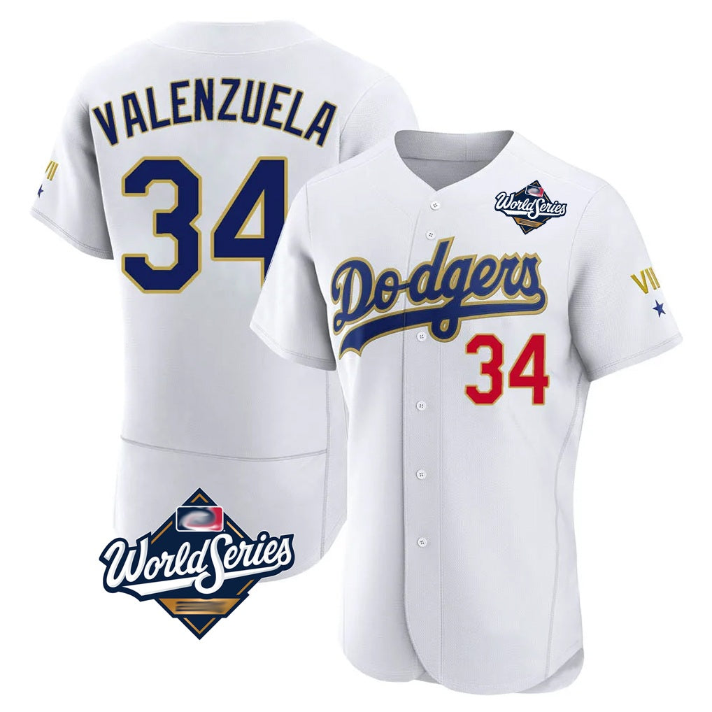 Los Angeles Dodgers #34 Fernando Valenzuela Player Gold White HOLBERT World Series 2026 Collection Stadium Limited Elite Stitched Jerseys