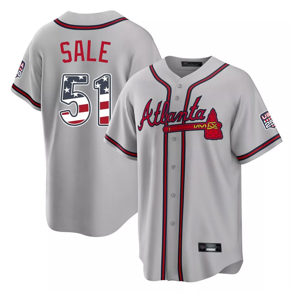 Atlanta Braves #51 Chris Sale Player Gray HOLBERT USA 250 Fourth Of July Limited Home Game Stitched Jerseys