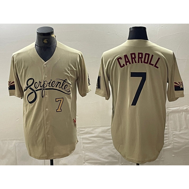Arizona Diamondbacks #7 Corbin Carroll Number 2021 Gold HOLBERT City Connect Cool Base Stitched Jersey 2