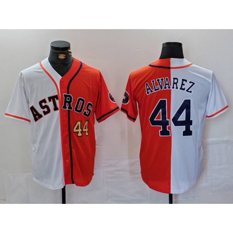 Houston Astros #44 Yordan Alvarez Number White Orange HOLBERT Split Stitched Jersey