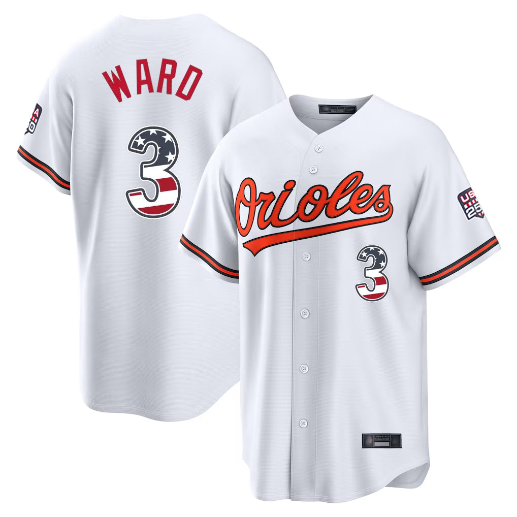 Baltimore Orioles #3 Taylor Ward Player White HOLBERT USA 250 Fourth of July Home Game Stitched Jerseys