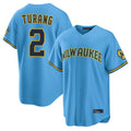 Milwaukee Brewers #2 Brice Turang Player Light Blue HOLBERT Road Stadium Game Stitched Jerseys