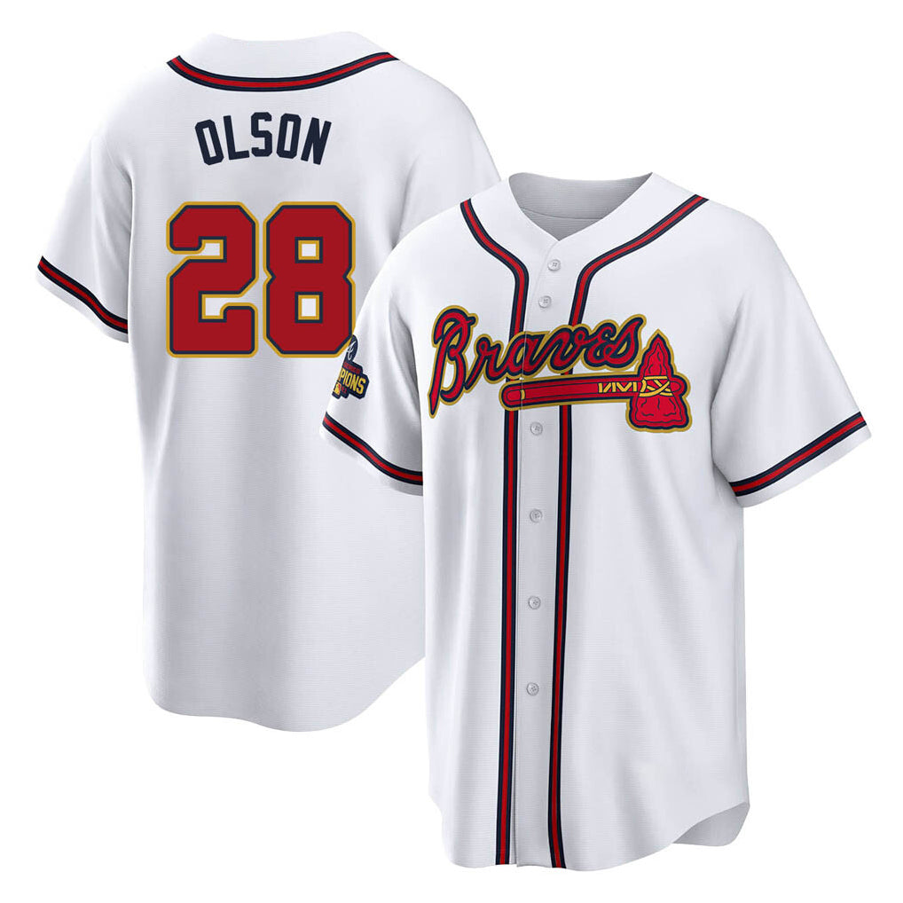 Atlanta Braves #28 Matt Olson Player White Gold HOLBERT Home Game Stitched Jerseys