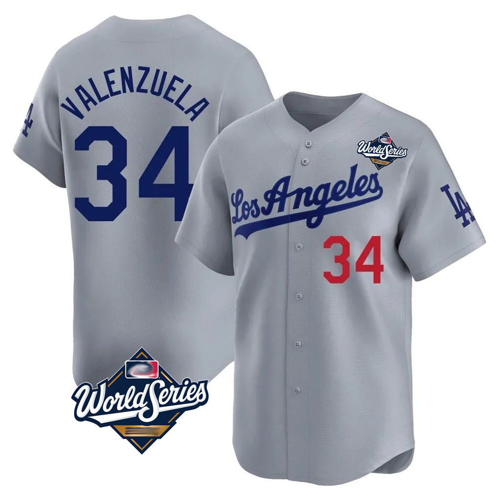 Los Angeles Dodgers #34 Fernando Valenzuela Player Gray HOLBERT World Series Limited Home Stitched Jerseys