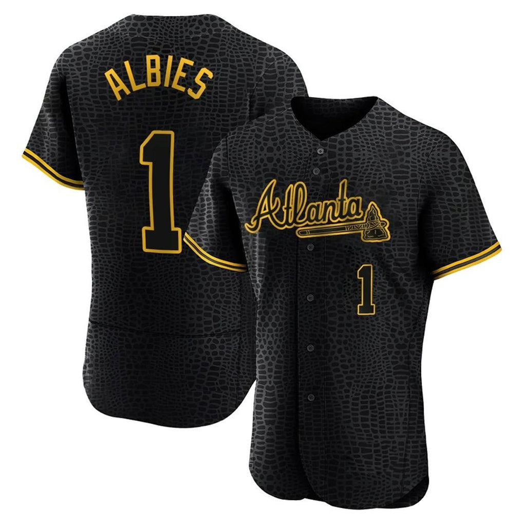 Atlanta Braves #1 Ozzie Albies Player Black HOLBERT Snake Skin City Limited Elite Home Game Stitched Jerseys