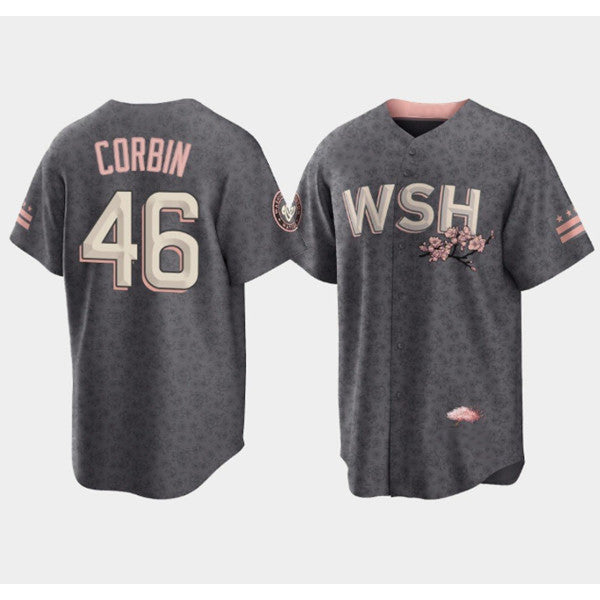 Washington Nationals #46 Patrick Corbin 2022 Grey HOLBERT City Connect Cherry Blossom Cool Base Stitched Jersey
