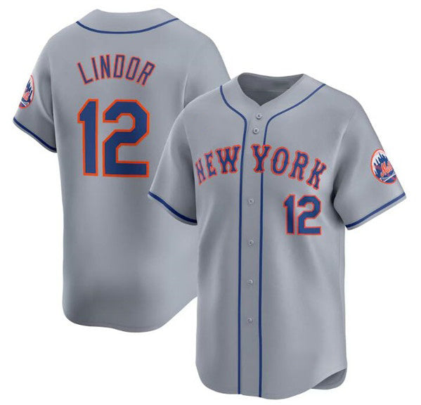 New York Mets #12 Francisco Lindor 2024 Gray HOLBERT Away Limited Stitched Jersey