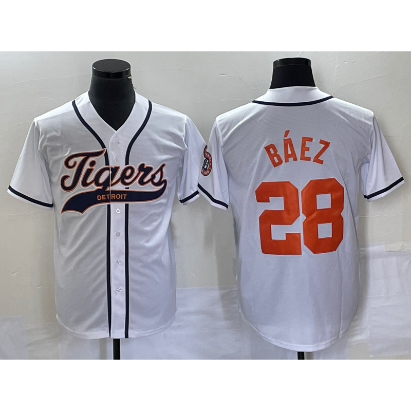 Detroit Tigers #28 Javier B¨¢ez HOLBERT White Cool Base Stitched Jersey