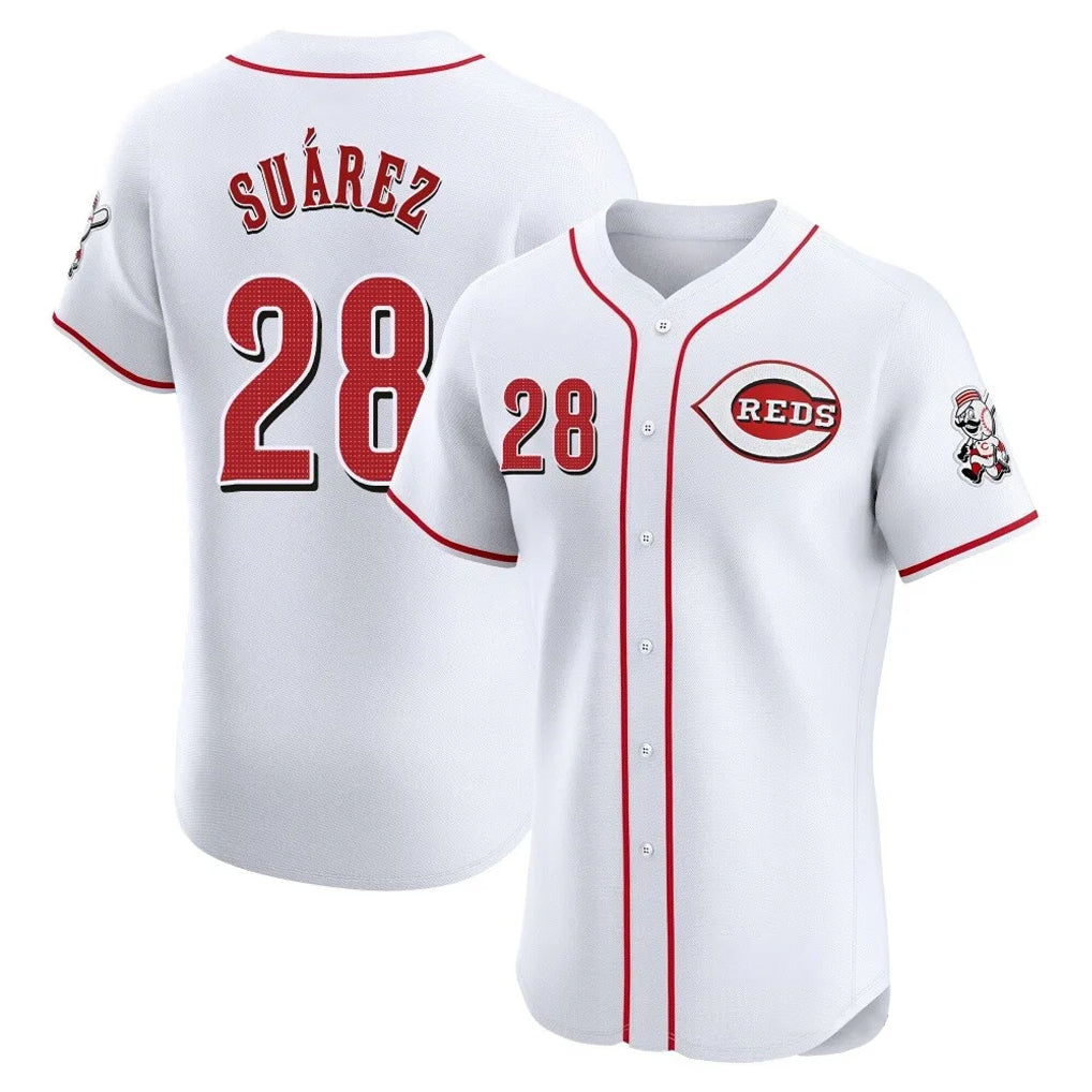 Cincinnati Reds #28 Eugenio Su¨¢rez Player White HOLBERT Limited Elite Home Stitched Jerseys