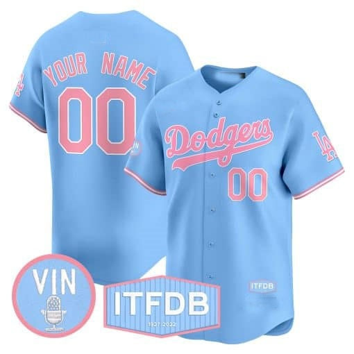 Custom Los Angeles Dodgers Vin ITFDB Patch Bubblegum Pink Vapor Premier Limited Jersey ¨C Blue HOLBERT