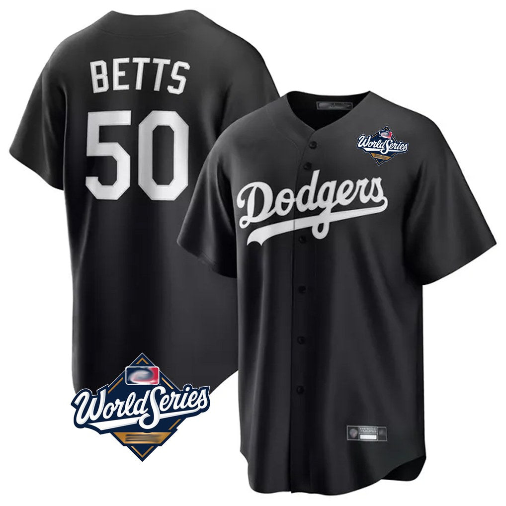 Los Angeles Dodgers #50 Mookie Betts Player Black HOLBERT World Series Carbon Limited Game Stitched Jerseys