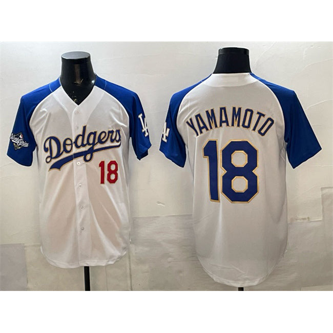 Los Angeles Dodgers #18 Yoshinobu Yamamoto White Royal HOLBERT 2025 World Series Patch Limited Stitched Jersey