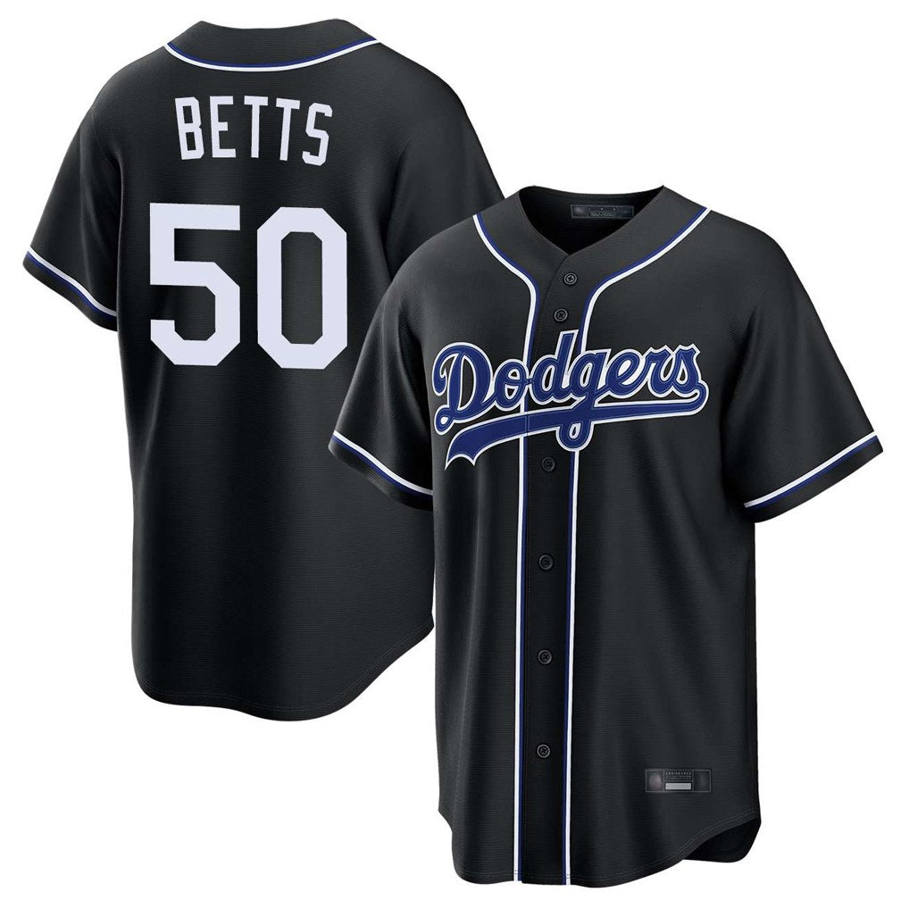 Los Angeles Dodgers #50 Mookie Betts Player Black HOLBERT Carbon Limited Home Stitched Jerseys