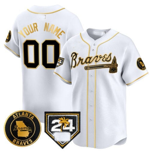 Custom Atlanta Braves 2024 Spring Training Patch Vapor Premier Limited Jersey ¨C White Gold HOLBERT