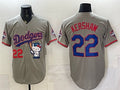 Los Angeles Dodgers #22 Clayton Kershaw Grey HOLBERT Hello Kitty Night 2025 World Series Champions Patch Stitched Jersey