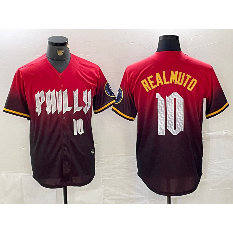 Philadelphia Phillies #10 JT Realmuto Red HOLBERT 2024 City Player Number Cool Base Jersey 2