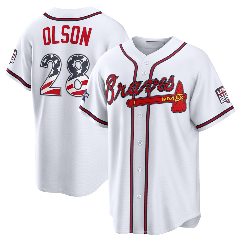 Atlanta Braves #28 Matt Olson 2026 All-Star Edition Stars & Stripes White HOLBERT Stadium Jersey