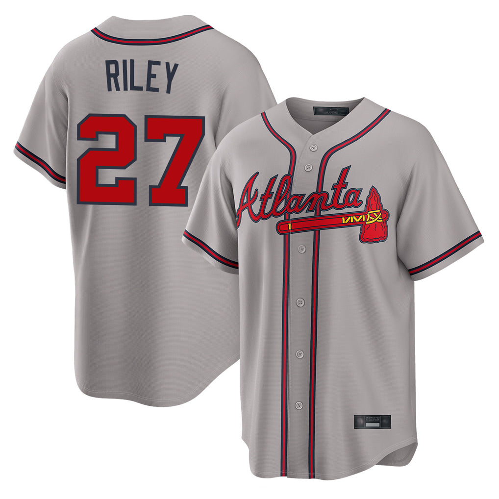 Atlanta Braves #27 Austin Riley Player Gray HOLBERT Home Game Stitched Jerseys