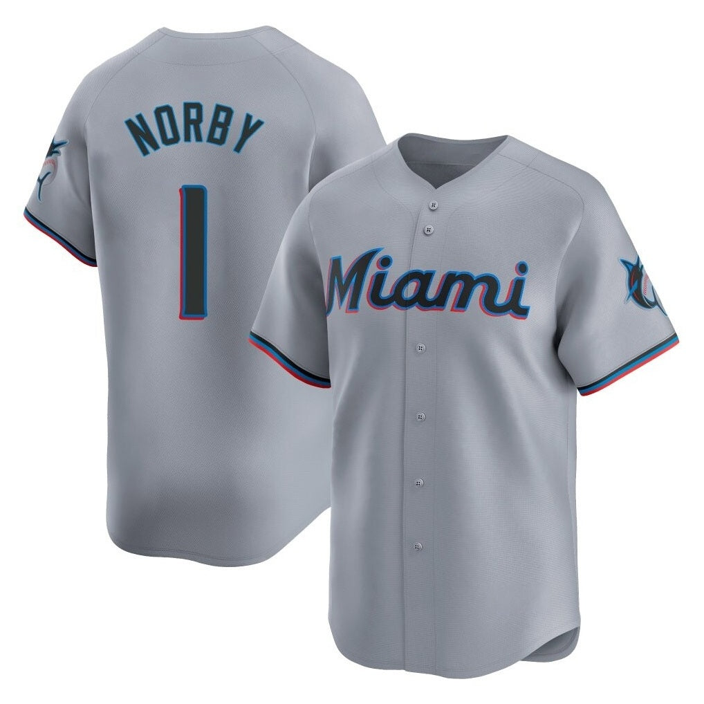 Miami Marlins #1 Connor Norby Player Gray HOLBERT Home Limited Stitched Jerseys