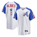 Atlanta Braves #1 Ozzie Albies Player White HOLBERT USA 250 Fourth Of July City Connect Home Game Stitched Jerseys