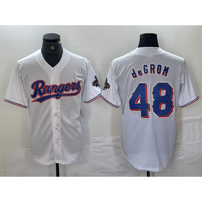 Texas Rangers #48 Jacob deGrom White HOLBERT 2024 Gold Collection Limited Cool Base Jersey