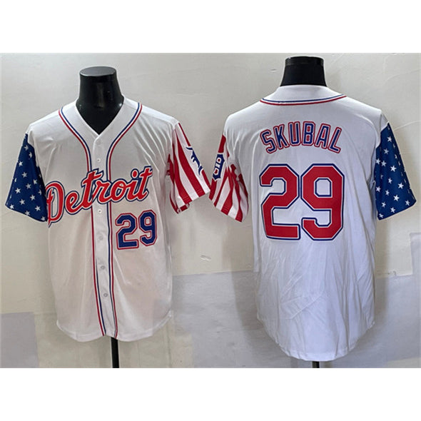 Detroit Tigers #29 Tarik Skubal White HOLBERT 2025 Memorial Day Vapor Premier Limited Stitched Jersey