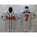 Atlanta Braves#7 Dansby Swanson 2022 White HOLBERT Gold World Series Champions Program Cool Base Stitched Jersey