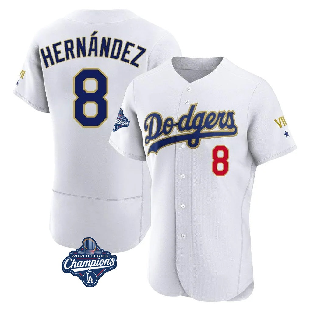 Los Angeles Dodgers #8 Enrique Hern¨¢ndez Player Gold White HOLBERT World Series Meet 2026 Collection Stadium Limited Elite Stitched Jerseys