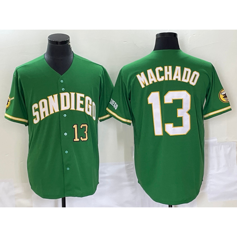 San Diego Padres #13 Manny Machado Number Green HOLBERT Cool Base Stitched Jersey