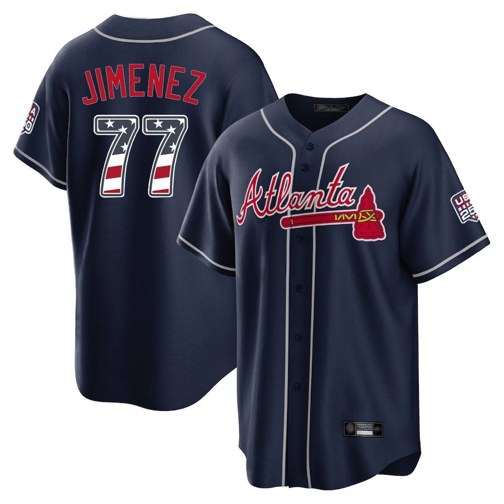 Atlanta Braves #77 Joe Jimenez Player Navy HOLBERT USA 250 Fourth Of July Limited Home Game Stitched Jerseys