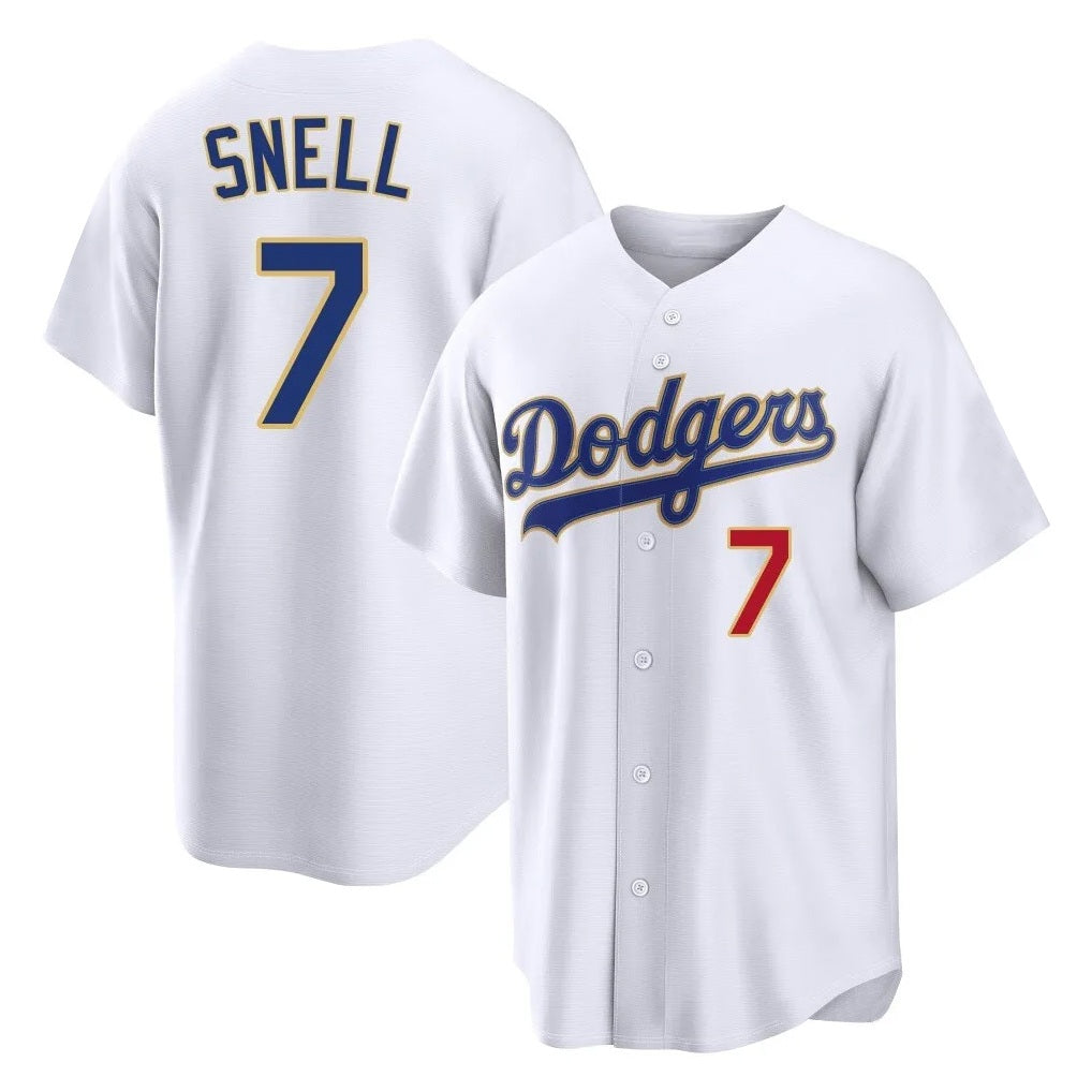 Los Angeles Dodgers #7 Blake Snell Player Gold HOLBERT White 2026 Collection Stadium Limited Stitched Jerseys
