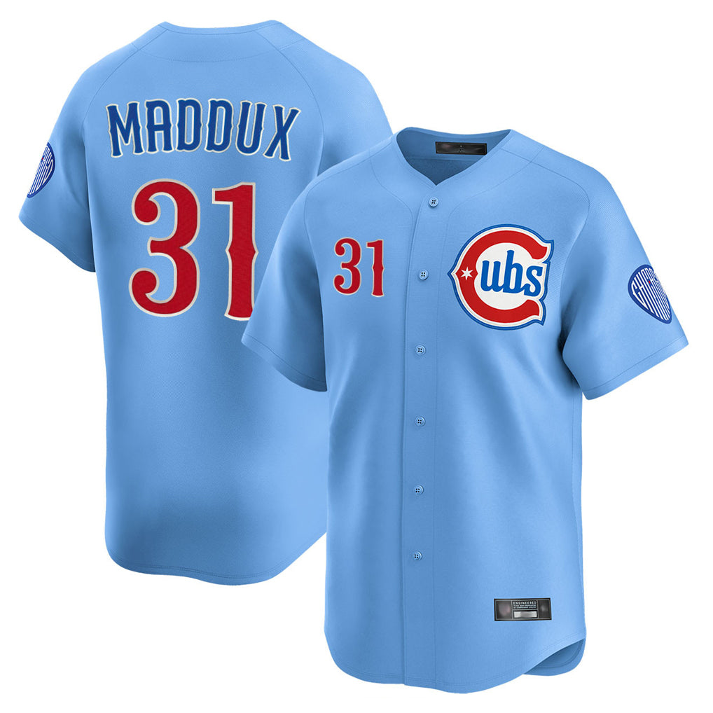 Chicago Cubs #31 Greg Maddux Player Light Blue HOLBERT Limited Home Stitched Jerseys