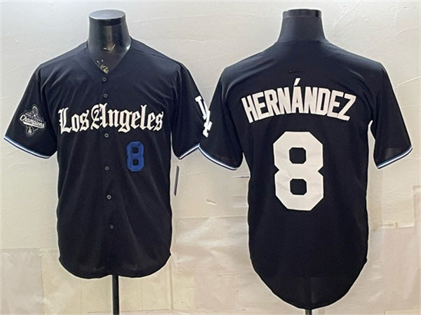 Los Angeles Dodgers #8 Enrique Hernandez Black HOLBERT 2025 World Series Champions Patch 'Gothic Edition' Vapor Premier Limited Stitched Jersey