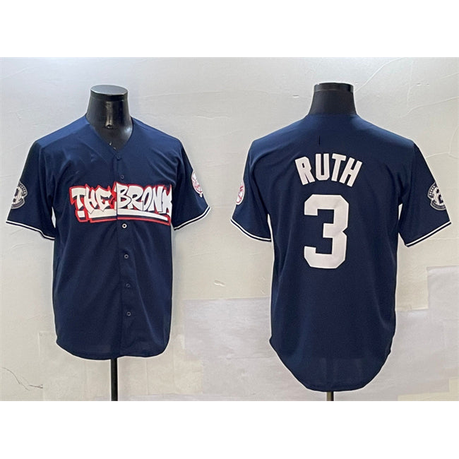 New York Yankees #3 Babe Ruth Navy HOLBERT Bronx Graffiti Vapor Limited Stitched Jersey
