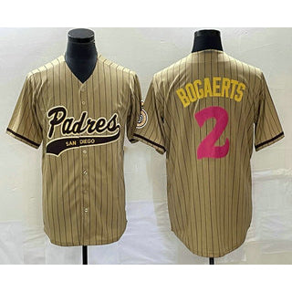 San Diego Padres #2 Xander Bogaerts Tan HOLBERT Pinstripe 2023 City Connect Cool Base Stitched Jersey