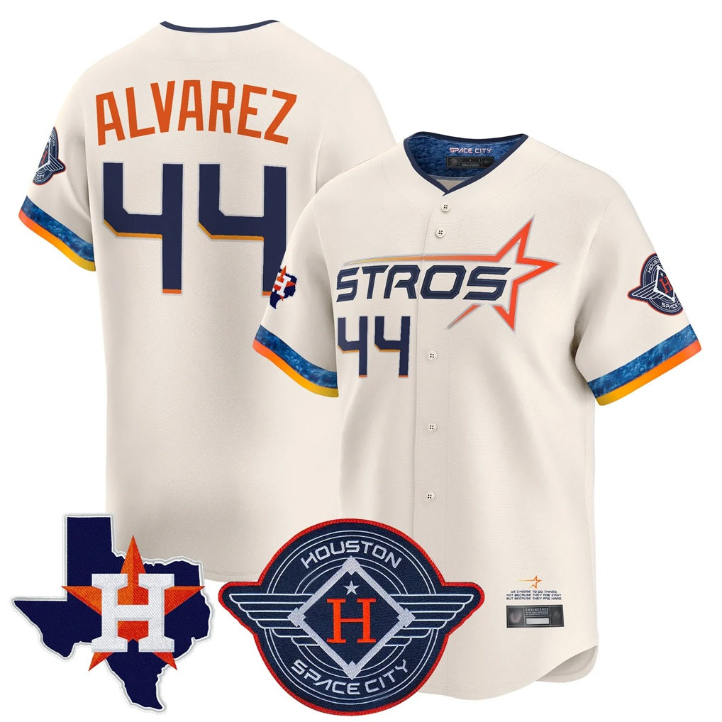 Houston Astros #44 Yordan Alvarez Player Cream HOLBERT City Connect Texas Patch Vapor Premier Limited Home Stitched Jerseys