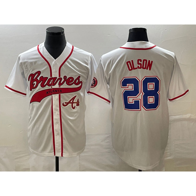 Atlanta Braves #28 Matt Olson White HOLBERT Cool Base With Patch Stitched Jersey