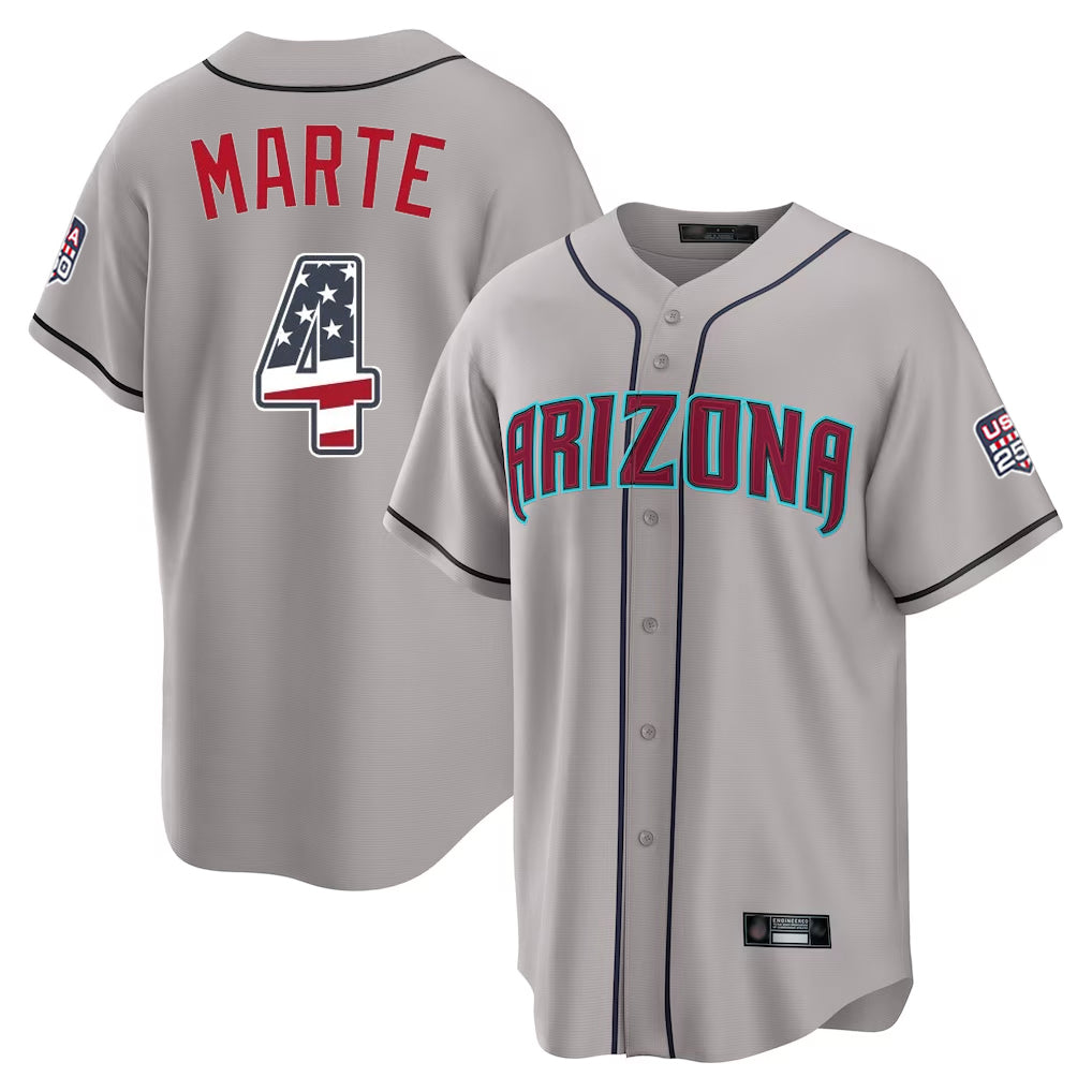 Arizona Diamondbacks #4 Ketel Marte Player Gray HOLBERT USA 250 Fourth of July Home Game Stitched Jerseys
