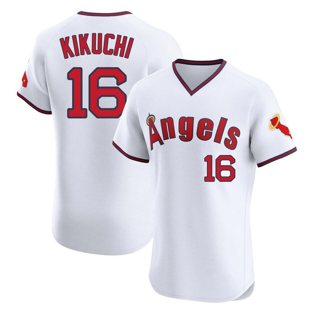Los Angeles Angels #16 Yusei Kikuchi Player White HOLBERT T-shirt Home Limited Elite Stitched Jerseys