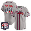 Custom Atlanta Braves Gray HOLBERT USA 250 Fourth of July Vapor Premier Limited Jersey ¨C All Stitched